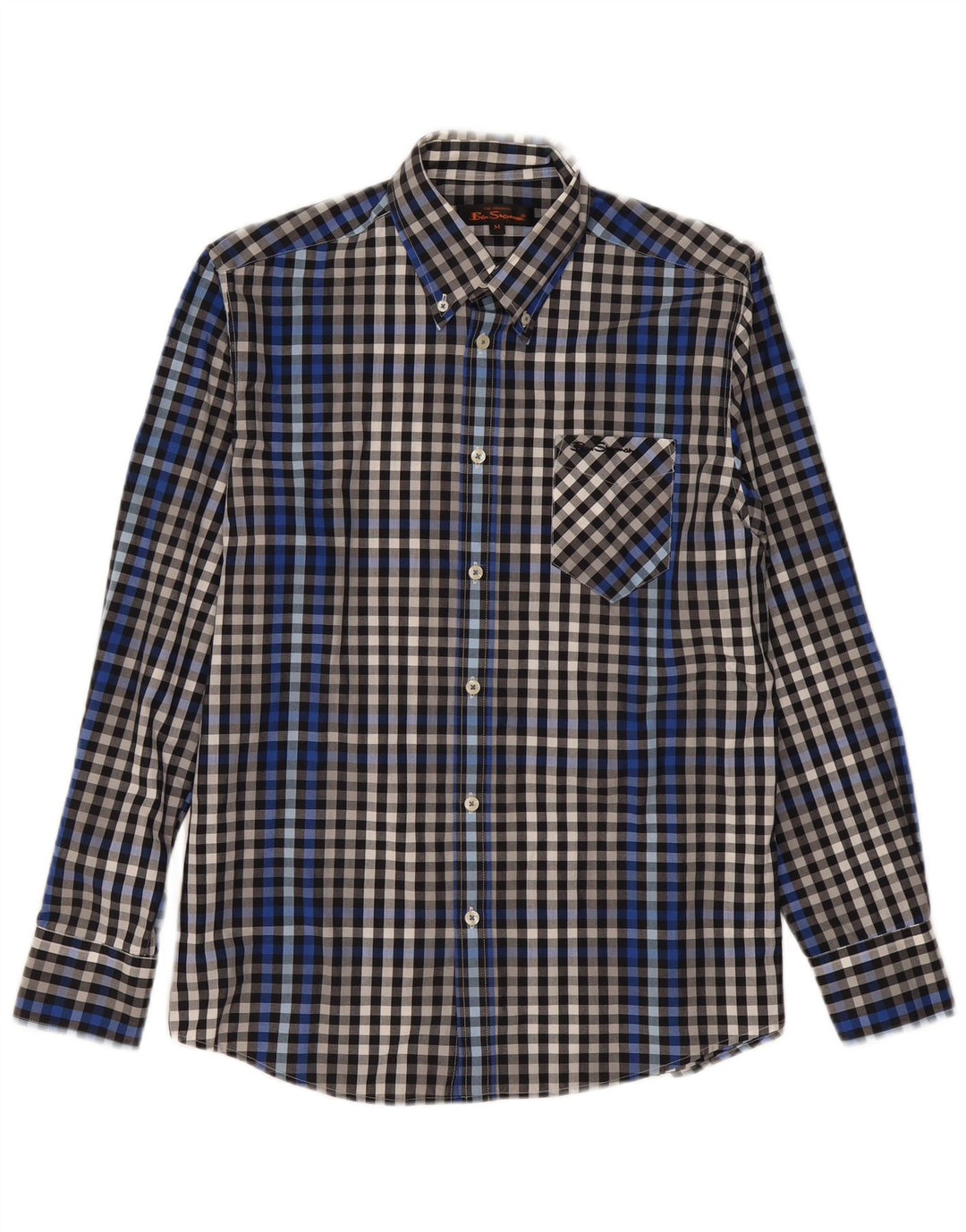 Camisa masculina BEN SHERMAN média azul marinho algodão guingão