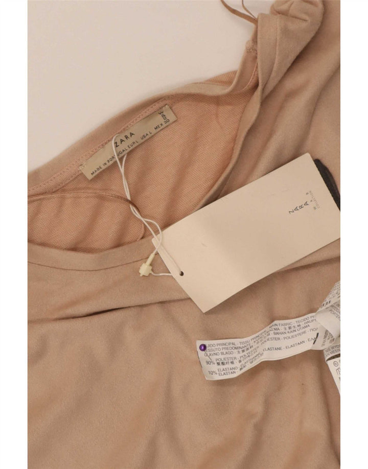 Zara Womens Vest Top UK 16 Grande Poliéster Bege