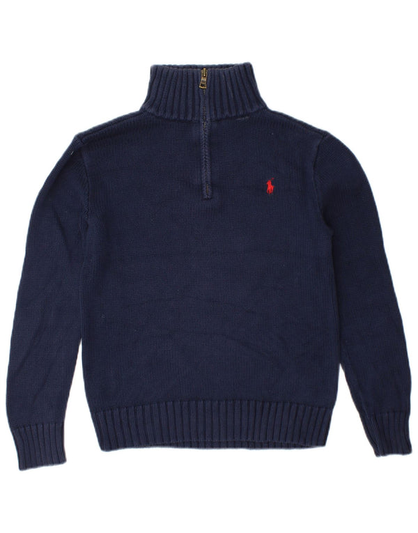 Polo Ralph Lauren Suéter masculino com gola e zíper 10-11 anos médio azul marinho