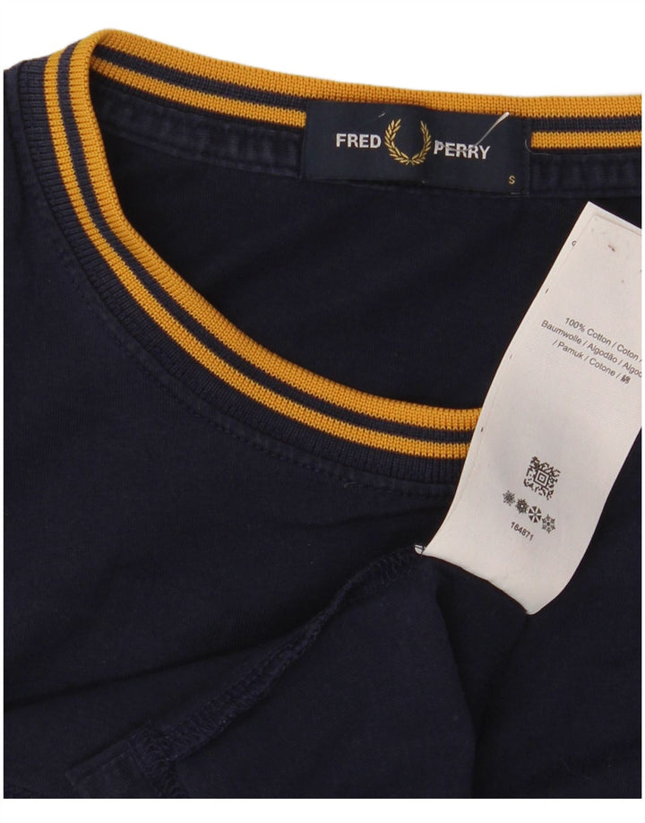 Camiseta masculina Fred Perry top pequeno algodão azul marinho
