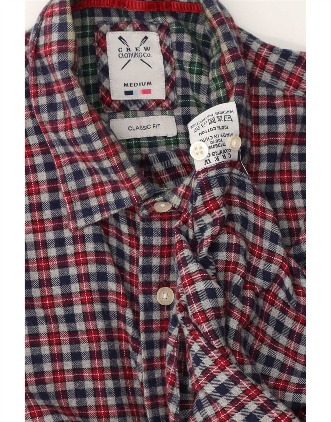Camisa masculina de flanela de ajuste clássico da Crew Clothing algodão xadrez cinza médio