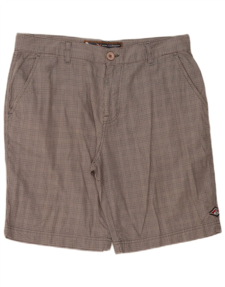 Bear Mens Chino Shorts W34 Grande Algodão Houndstooth Cinza
