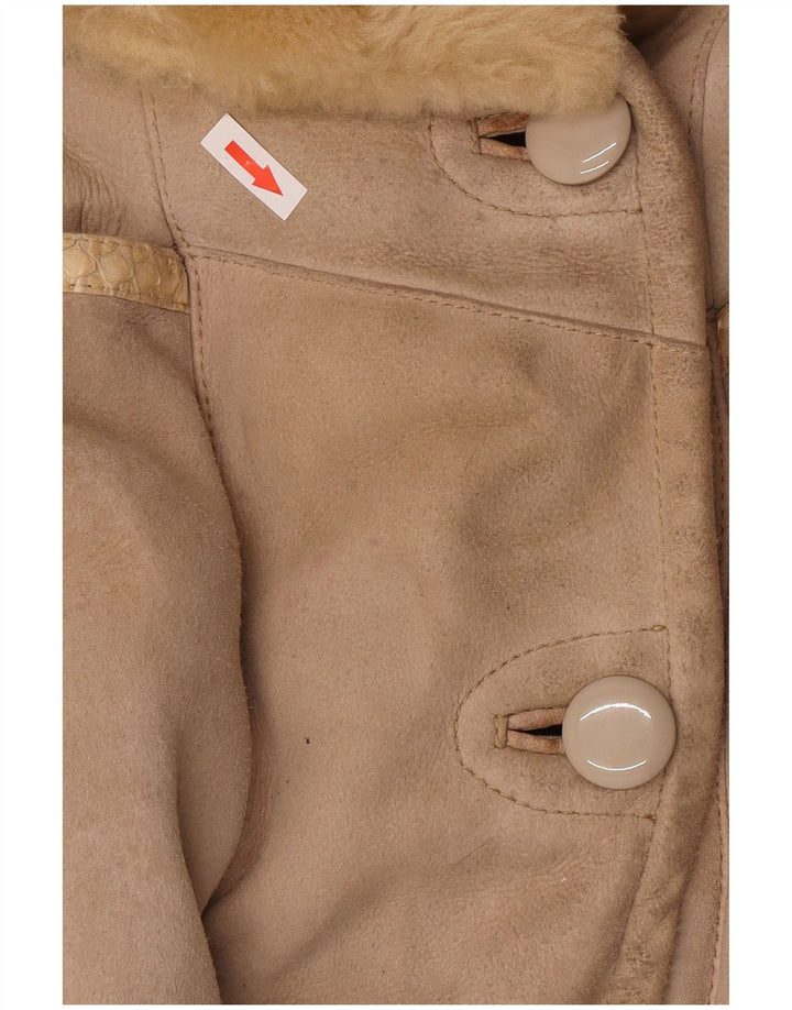 Casaco feminino vintage de shearling UK 14 Shearling bege médio
