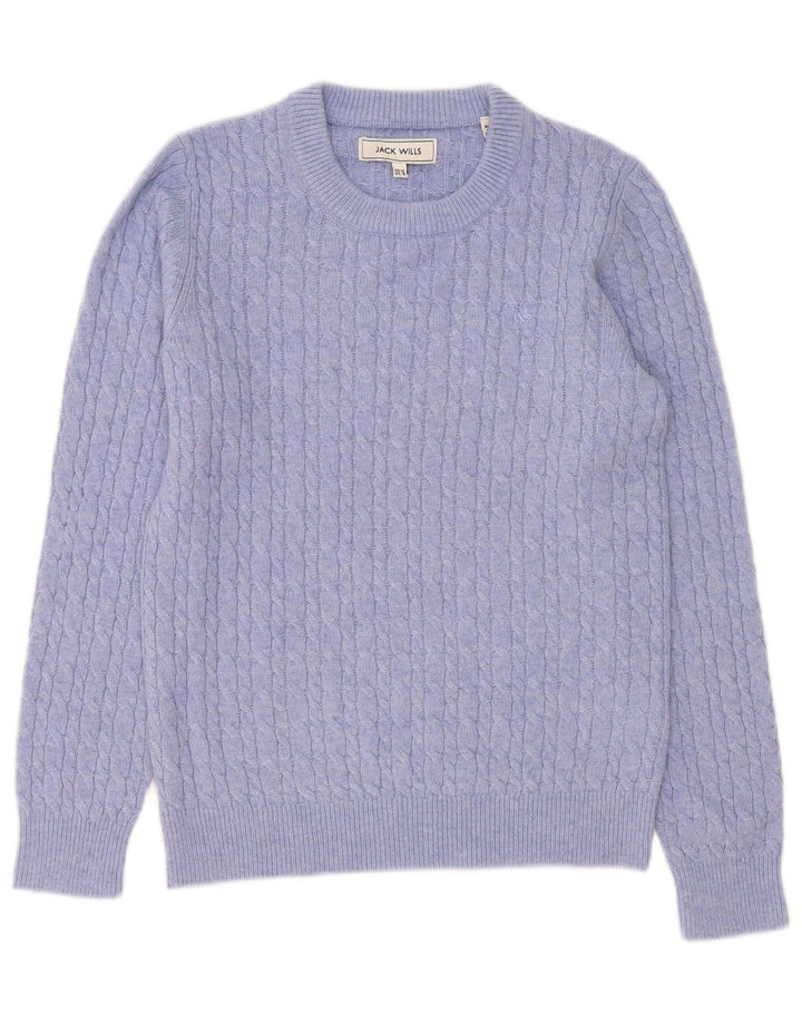 Suéter feminino Jack Wills com gola redonda, Reino Unido 12, lã roxa média