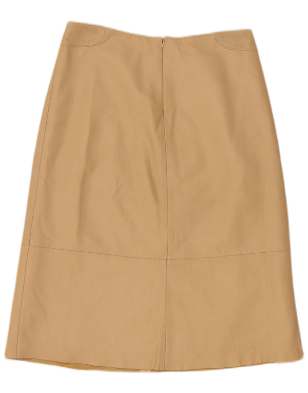 Saia de couro feminina vintage Reino Unido 12 médio W28 bege