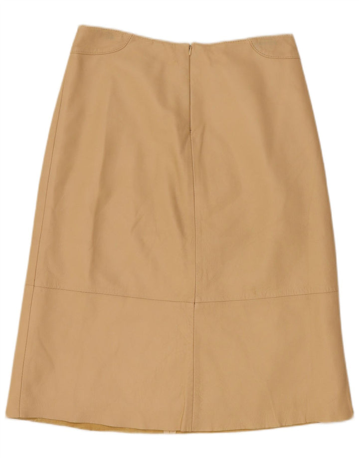 Saia de couro feminina vintage Reino Unido 12 médio W28 bege