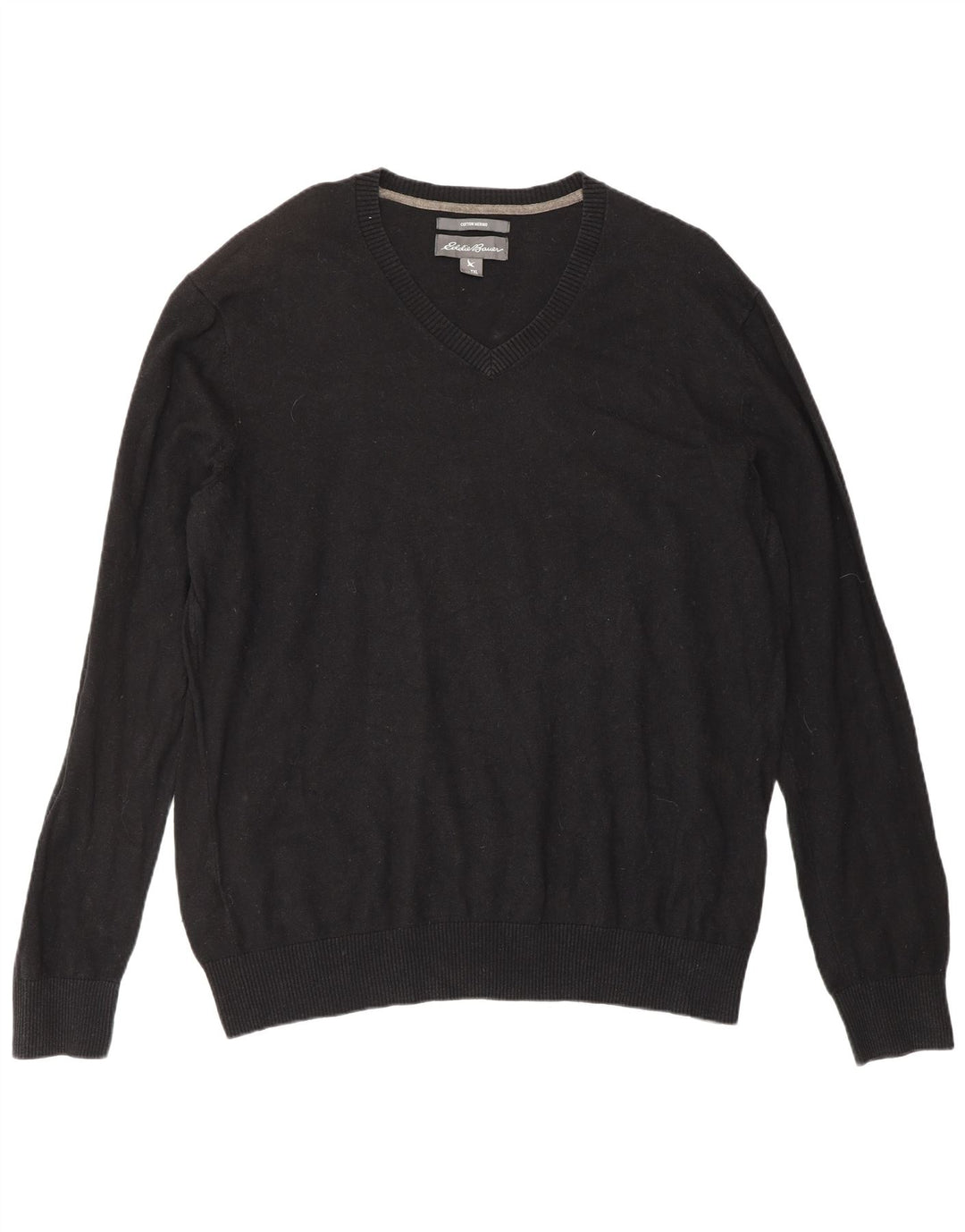 Eddie Bauer Suéter masculino com decote em V XL algodão preto