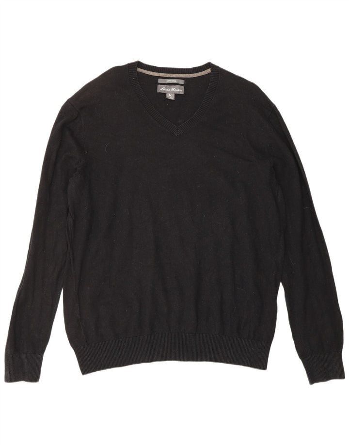 Eddie Bauer Suéter masculino com decote em V XL algodão preto