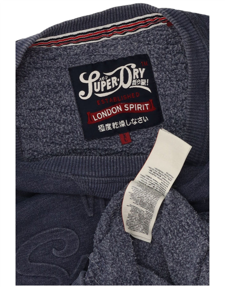Suéter gráfico masculino Superdry XL algodão manchado azul