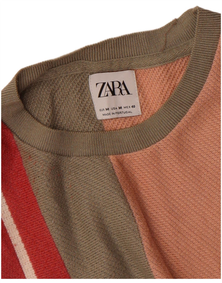 Camiseta masculina Zara Top médio listrado multicolorido