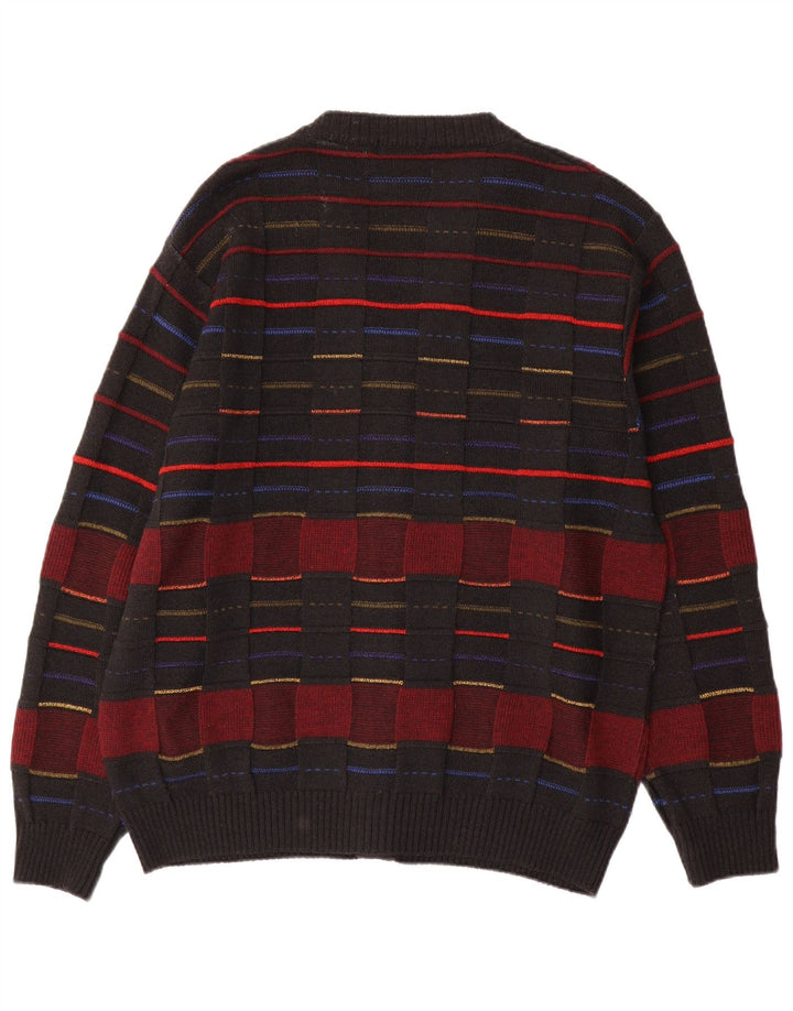 Suéter cardigã masculino vintage IT 48 lã xadrez preta média