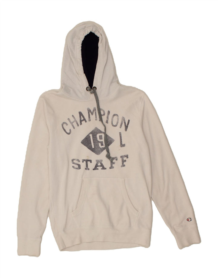 CHAMPION Mens Graphic Hoodie Jumper Small White Cotton Vintage Champion and Second-Hand Champion from Messina Hembry 