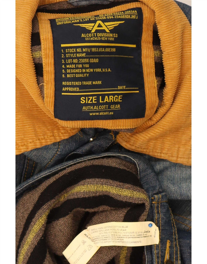 Jaqueta masculina Alcott Denim Flight Aviator Reino Unido 40 grande azul colorblock algodão