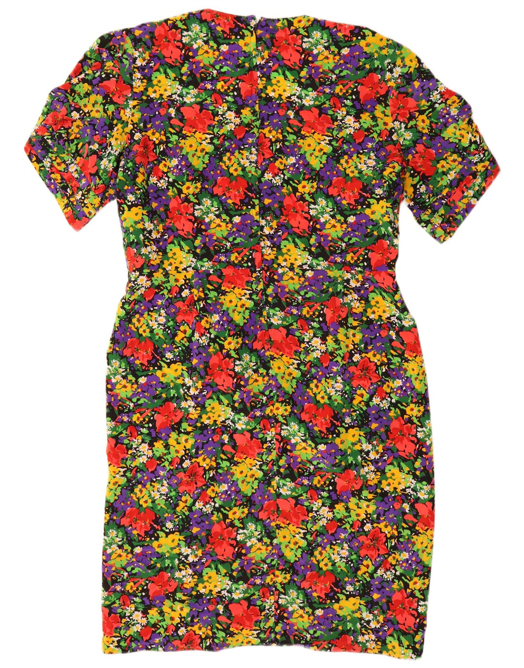 Vestido bainha feminino vintage US 18 2XL poliéster floral multicolorido