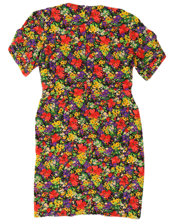 Vestido bainha feminino vintage US 18 2XL poliéster floral multicolorido