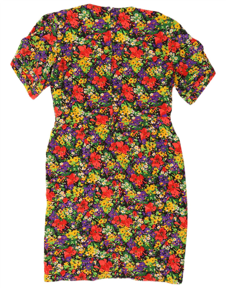 Vestido bainha feminino vintage US 18 2XL poliéster floral multicolorido