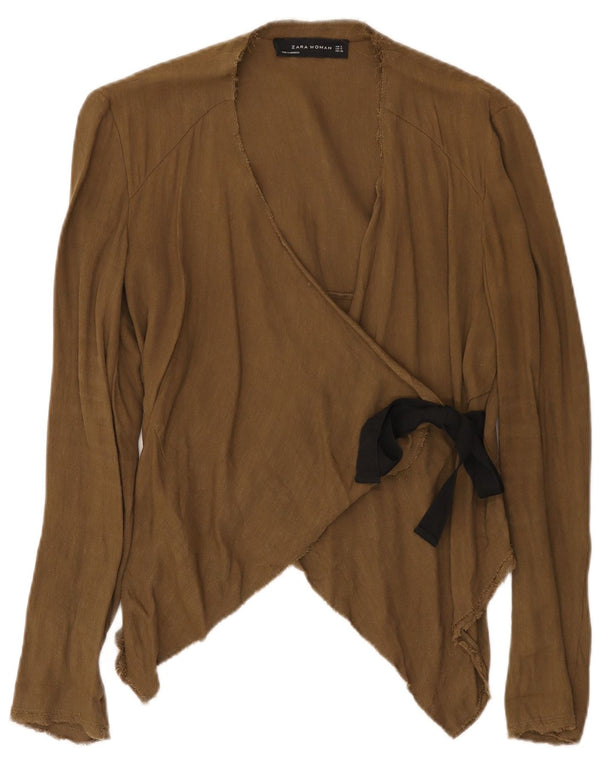 Zara blusa feminina assimétrica com corte assimétrico Reino Unido 10 pequeno cáqui colorblock