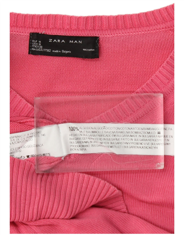 Zara Suéter masculino com gola V e algodão rosa médio