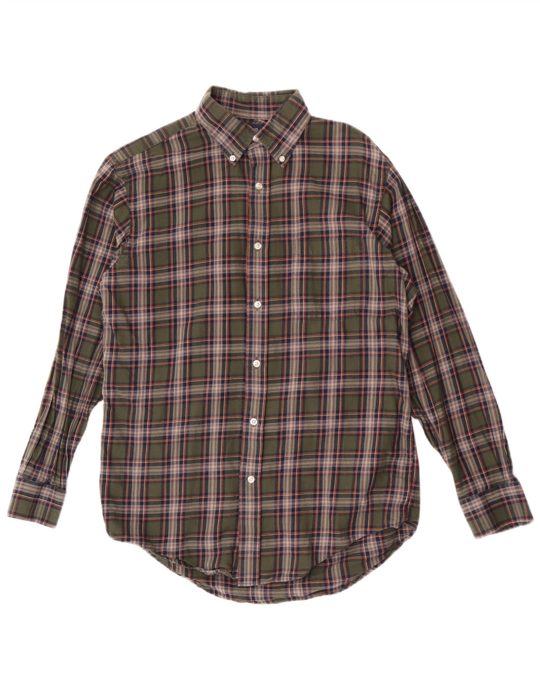 Camisa xadrez masculina Lands End tamanho 15 xadrez verde médio