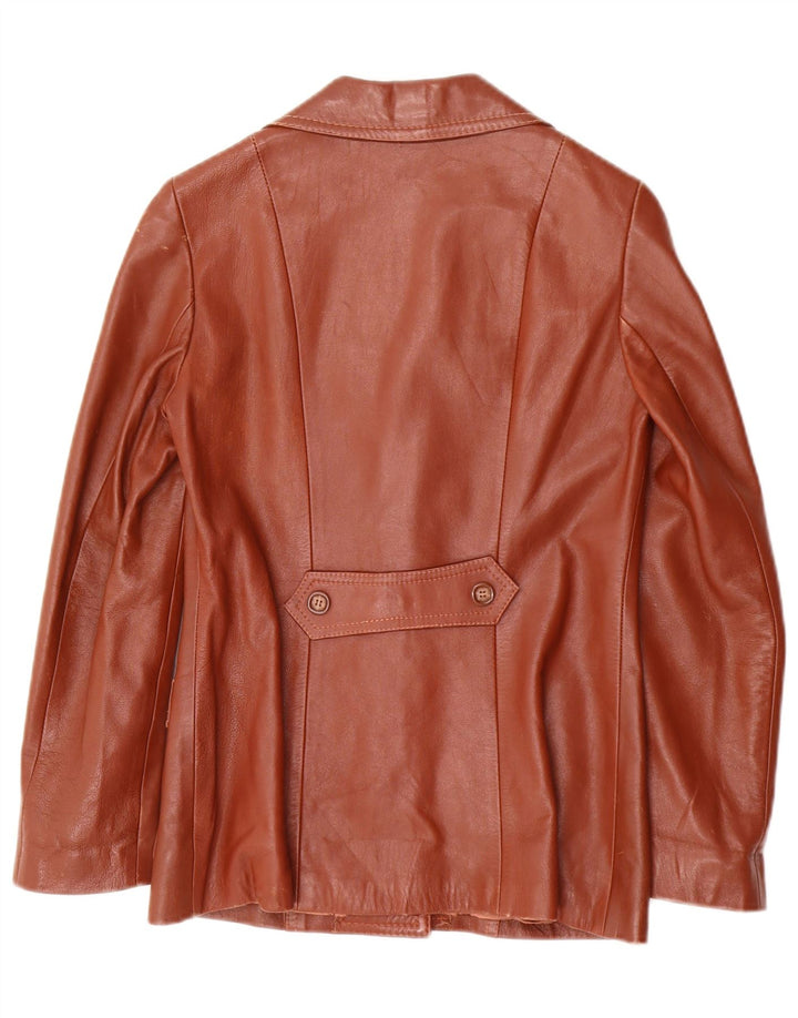 Jaqueta blazer de couro feminina vintage com 3 botões IT 40 couro marrom pequeno