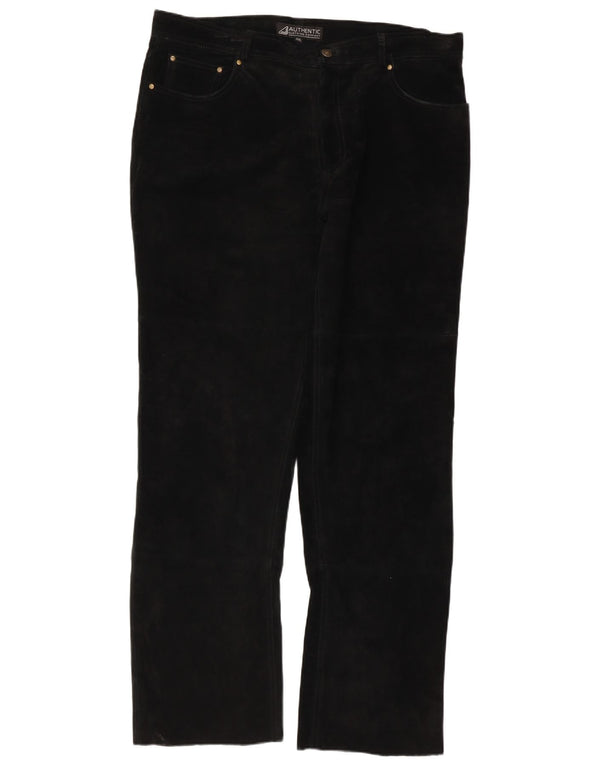 Calças de camurça reta masculina autêntica 2XL W38 L32 couro preto