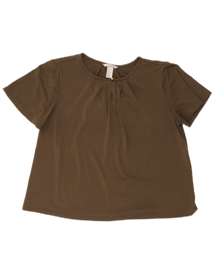 Blusa feminina H&M UK 14 poliéster cáqui médio