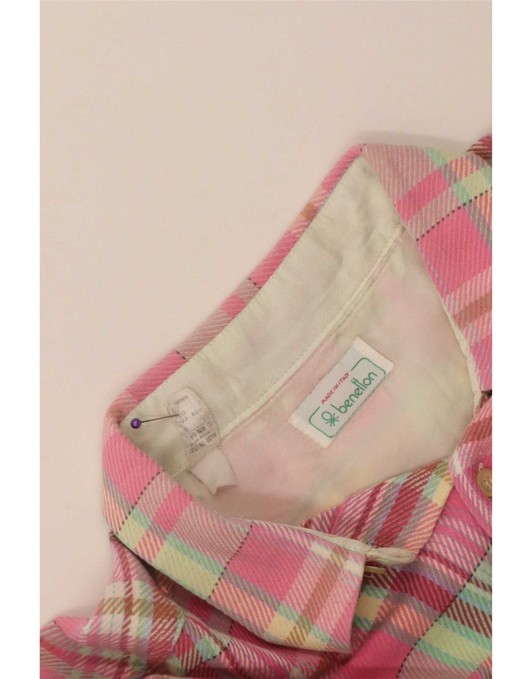 Camisa masculina de flanela Benetton grande algodão xadrez rosa