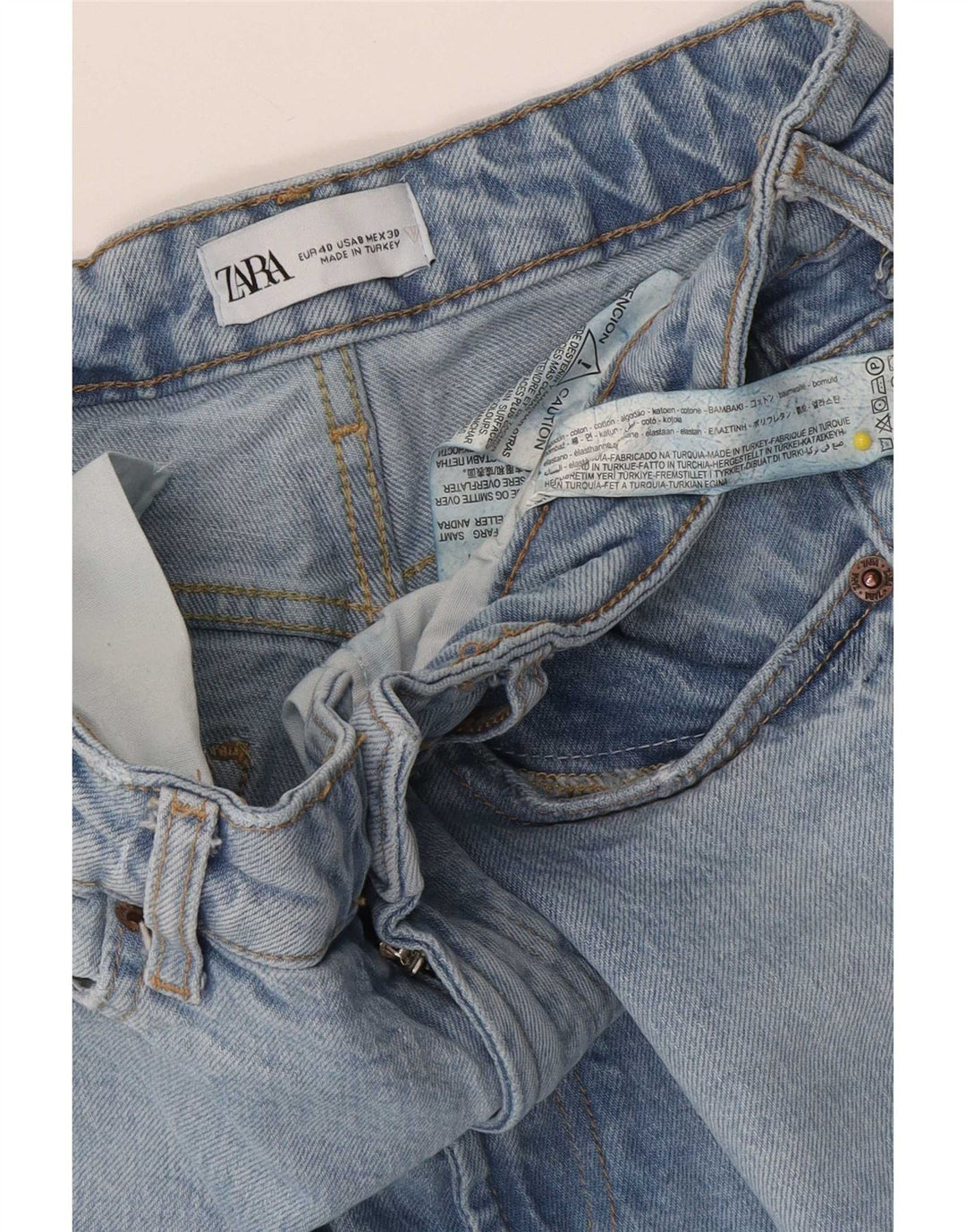 Zara Jeans Cônicos Femininos EU 40 Médio W30 L26 Azul Algodão