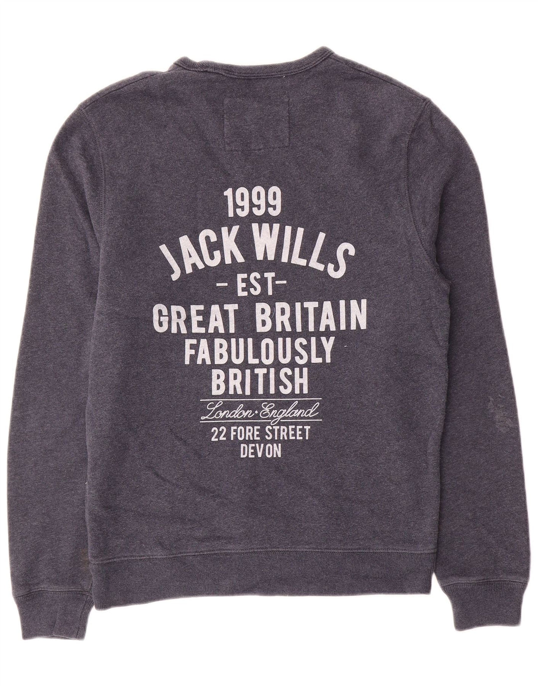 Jack Wills moletom gráfico masculino jumper médio azul marinho algodão