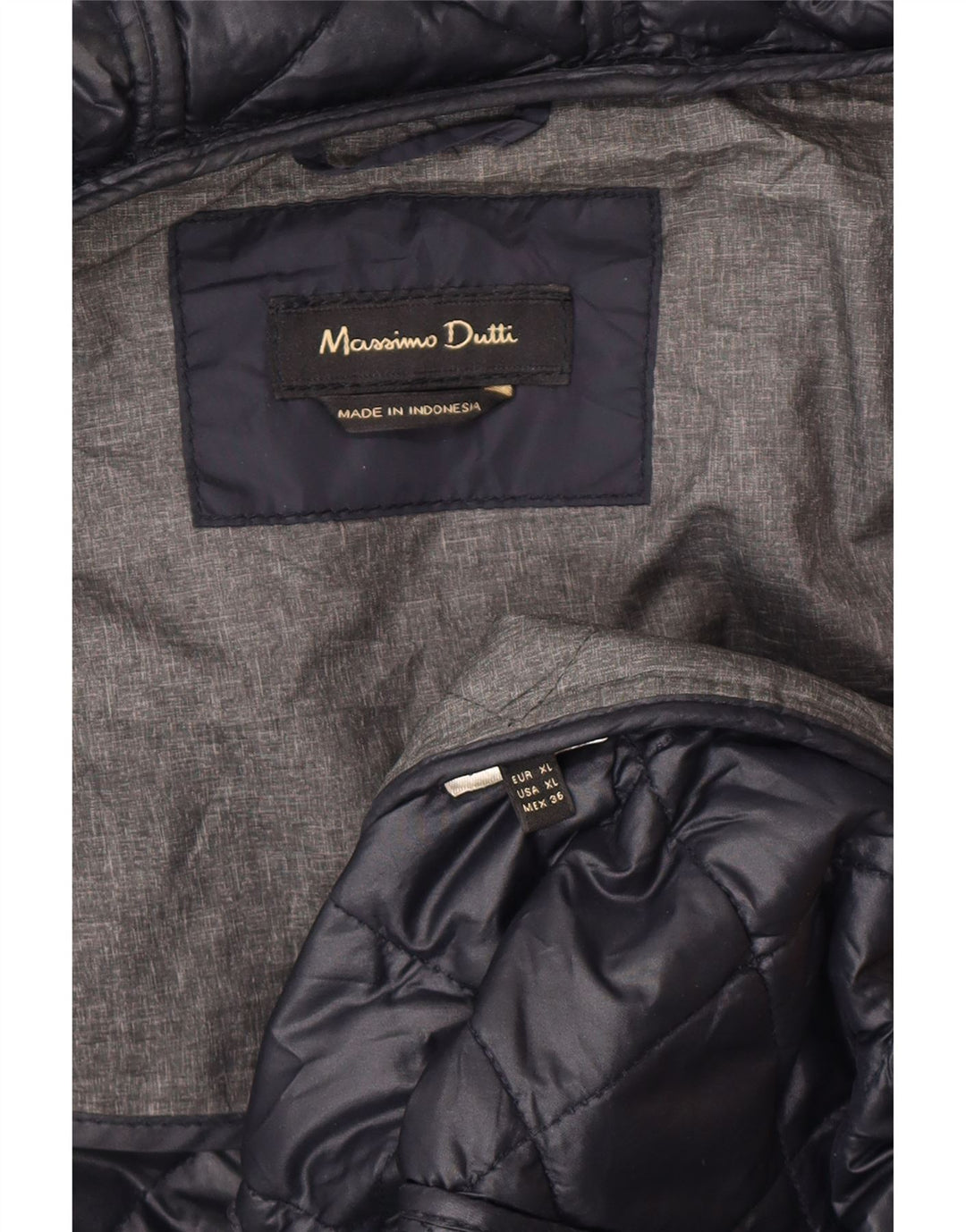 Casaco acolchoado com capuz feminino Massimo Dutti UK 18 XL azul marinho