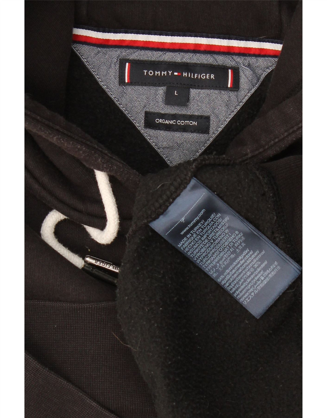 Suéter com capuz gráfico masculino TOMMY HILFIGER grande algodão preto