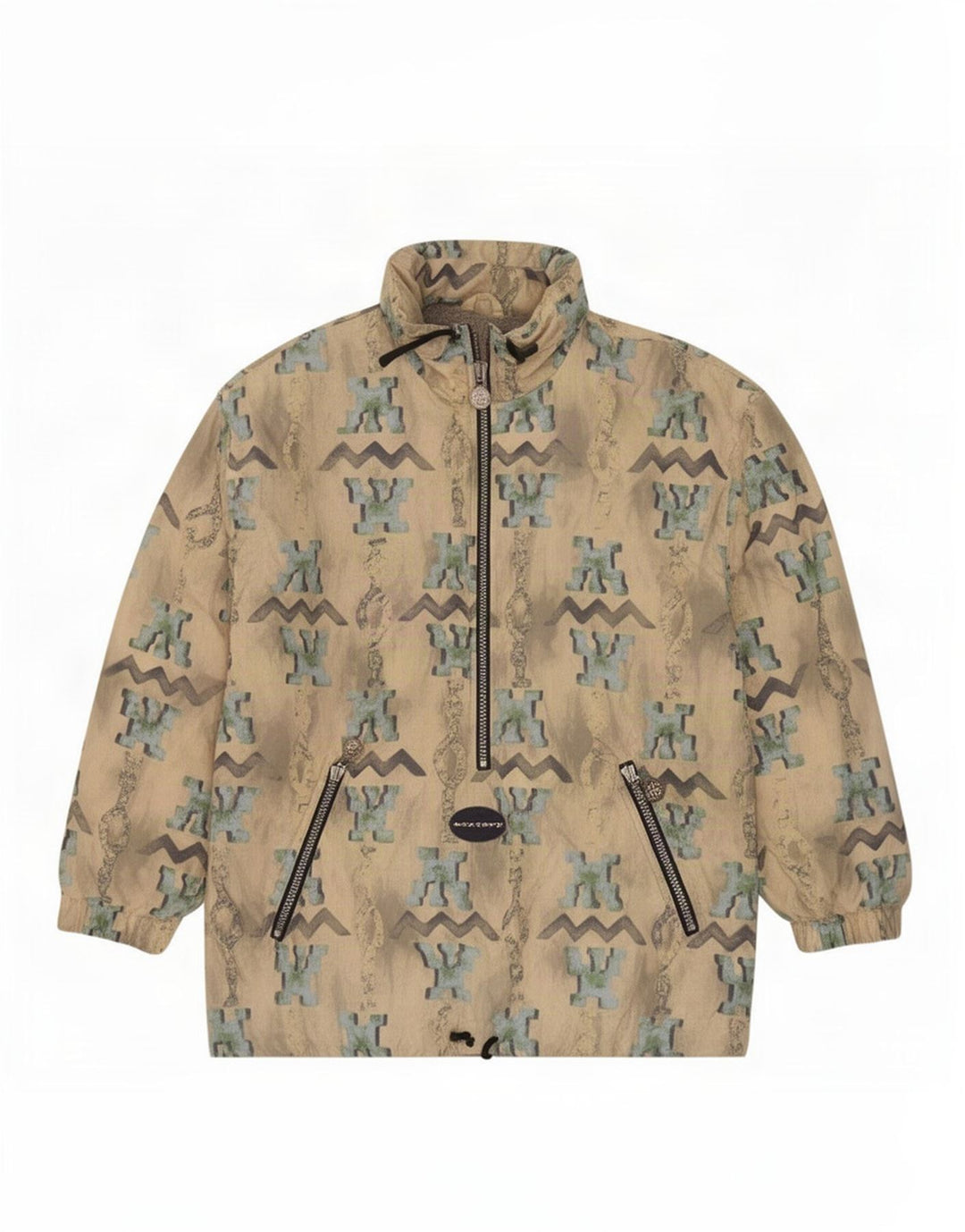 Jaqueta masculina Exxtasy com padrão abstrato solto ajuste anorak Reino Unido 36 pequeno off white
