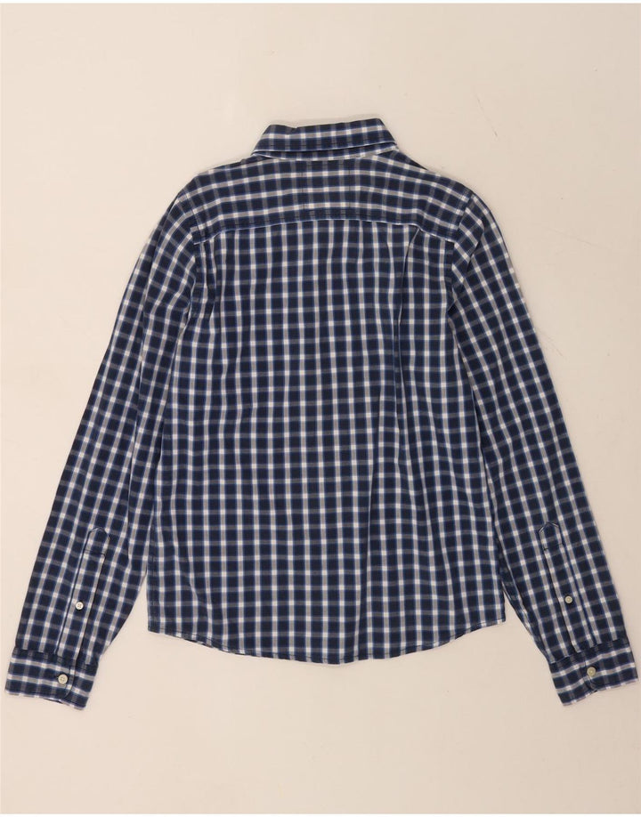 Camisa masculina Hollister de algodão guingão azul médio