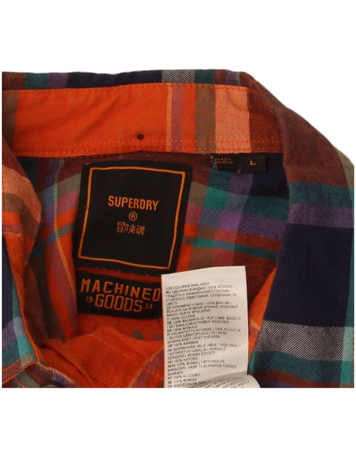 Camisa masculina de flanela Superdry grande algodão xadrez laranja