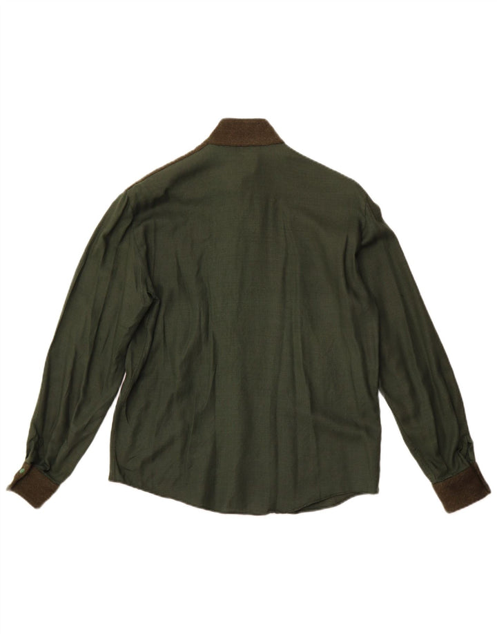 Blusa camisa militar feminina PANCALDI & B Reino Unido 14 bloco colorido verde médio