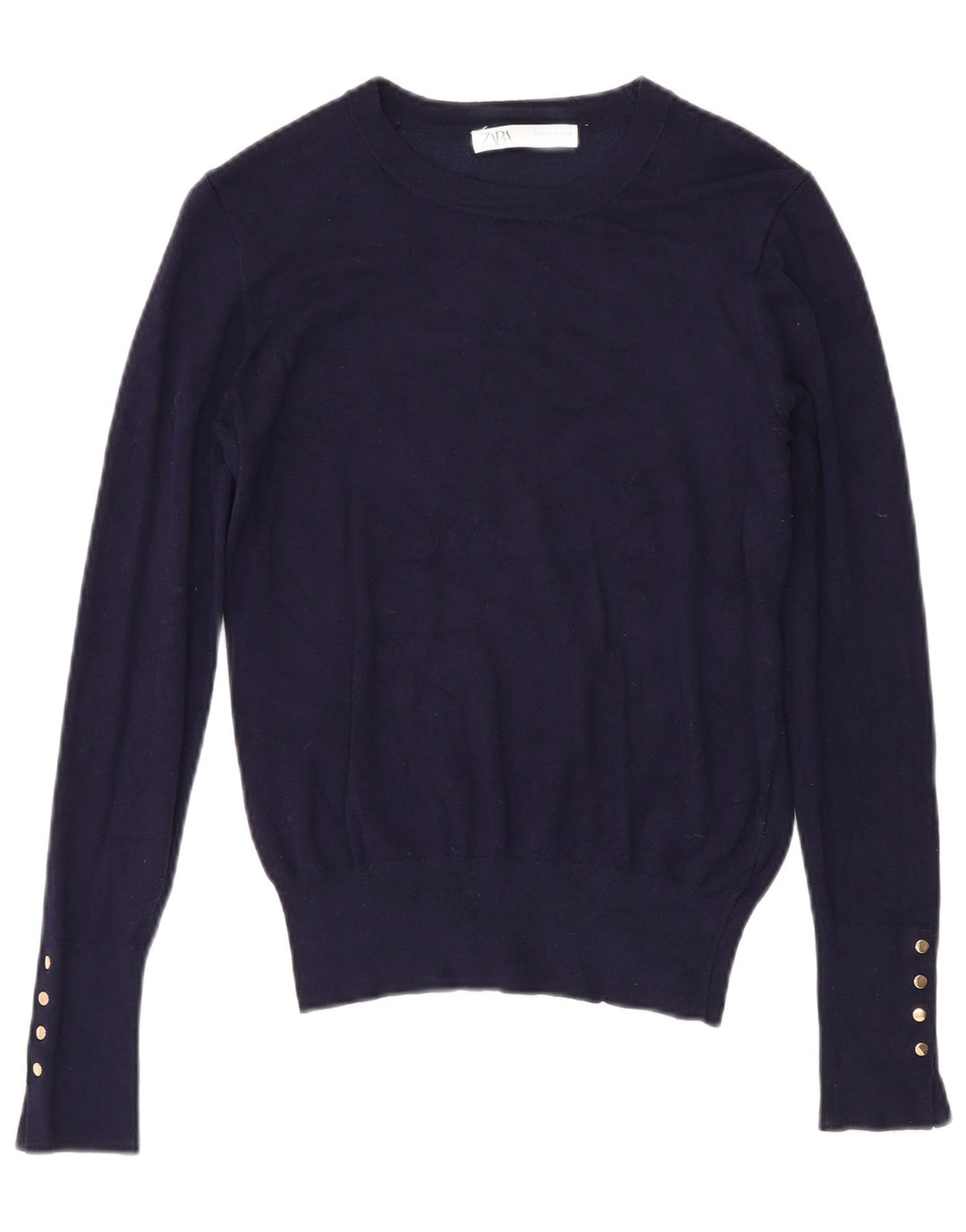 Zara Suéter feminino com gola canoa e gola alta Reino Unido 12 médio azul marinho
