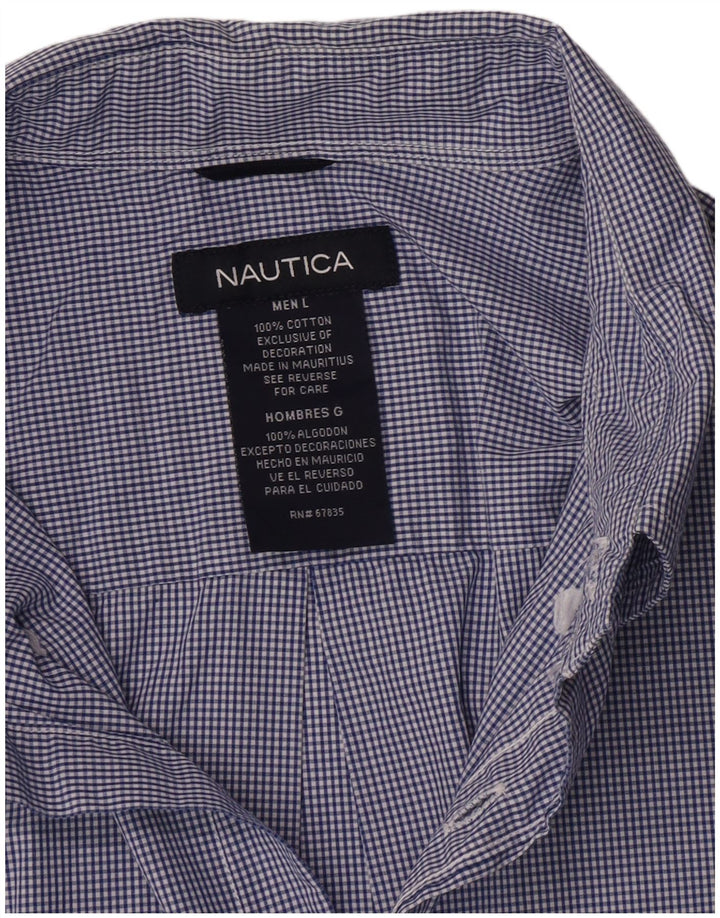 Camisa masculina Nautica grande algodão guingão azul