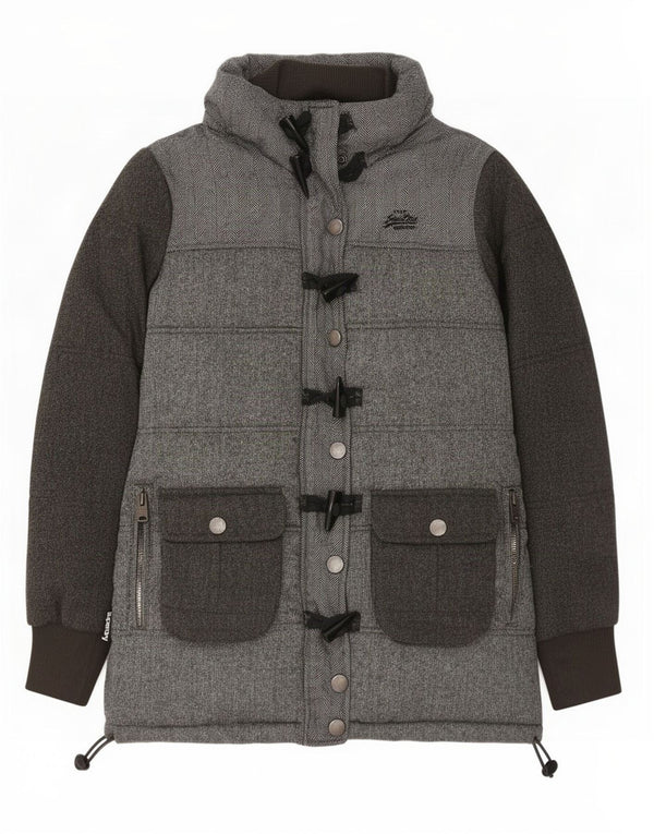 Jaqueta acolchoada feminina Superdry UK 14 poliéster espinha de peixe cinza médio