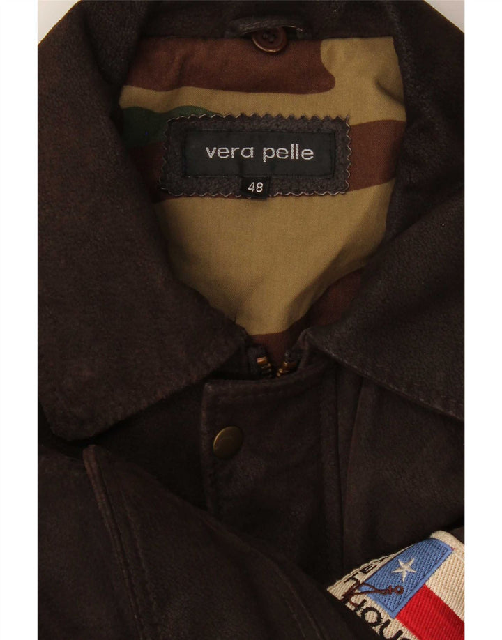 Jaqueta de couro gráfica masculina vintage IT 48 marrom médio