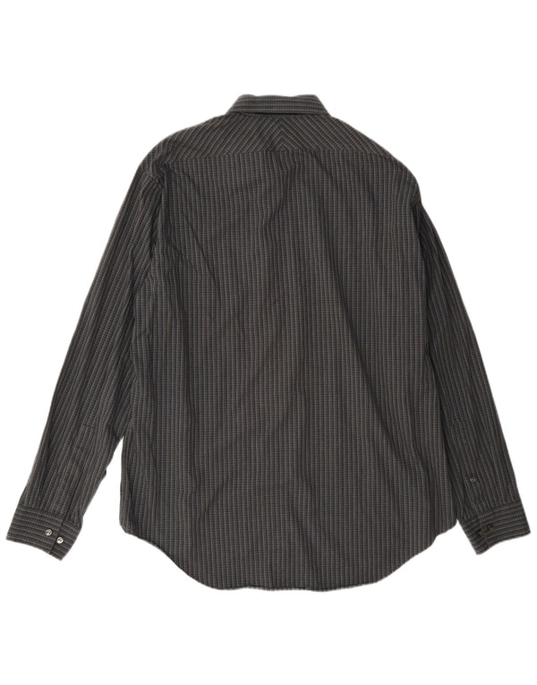 Camisa masculina Calvin Klein Slim Fit tamanho 17 XL cinza xadrez algodão