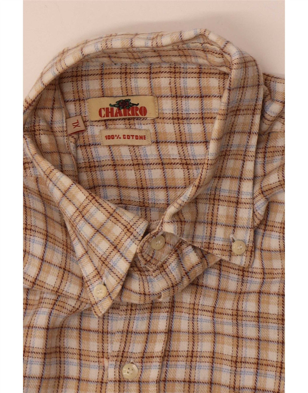 Camisa masculina de flanela Charro XL algodão xadrez bege
