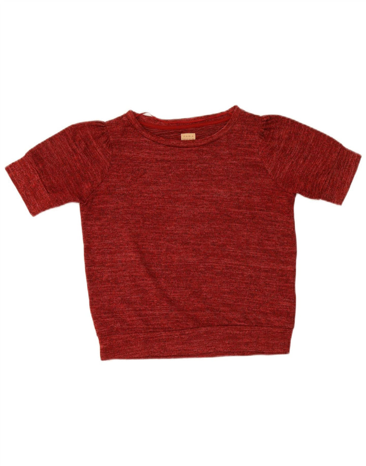 Camiseta feminina Zara UK 10 pequena poliéster manchado vermelho
