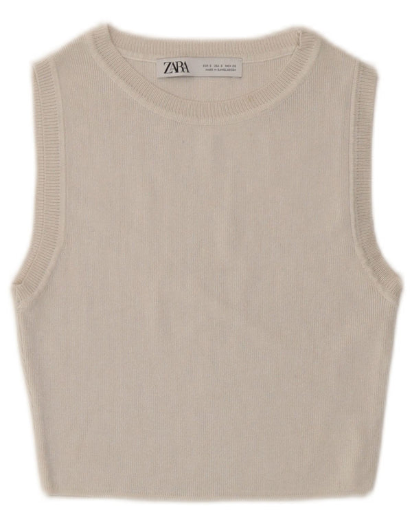 Zara Pulôver Feminino Crop Top UK 8 Pequeno Off White Viscose