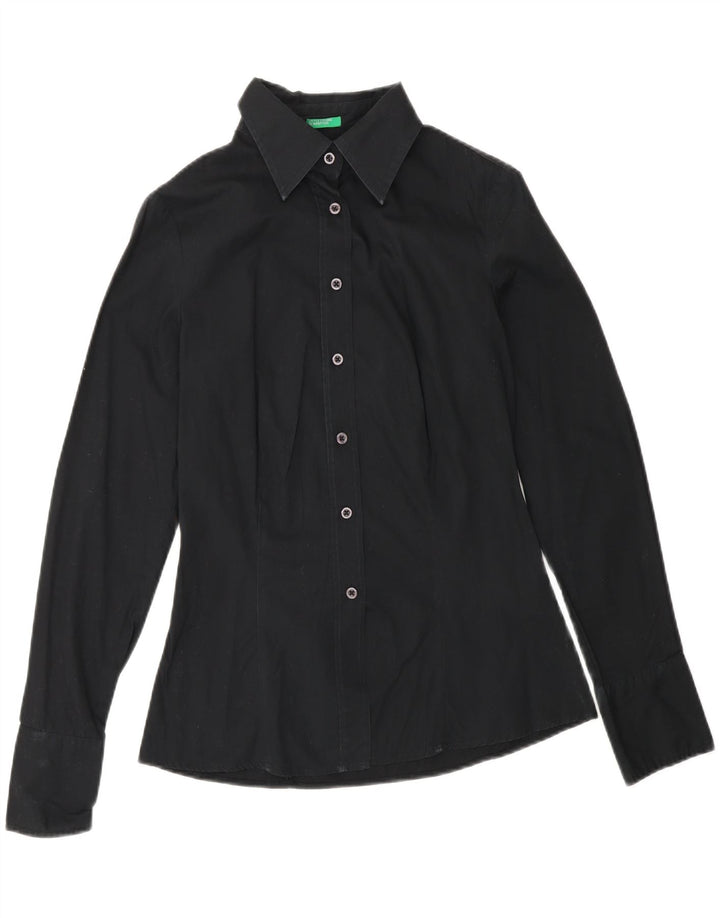 Camisa feminina BENETTON UK 10 pequena algodão preto