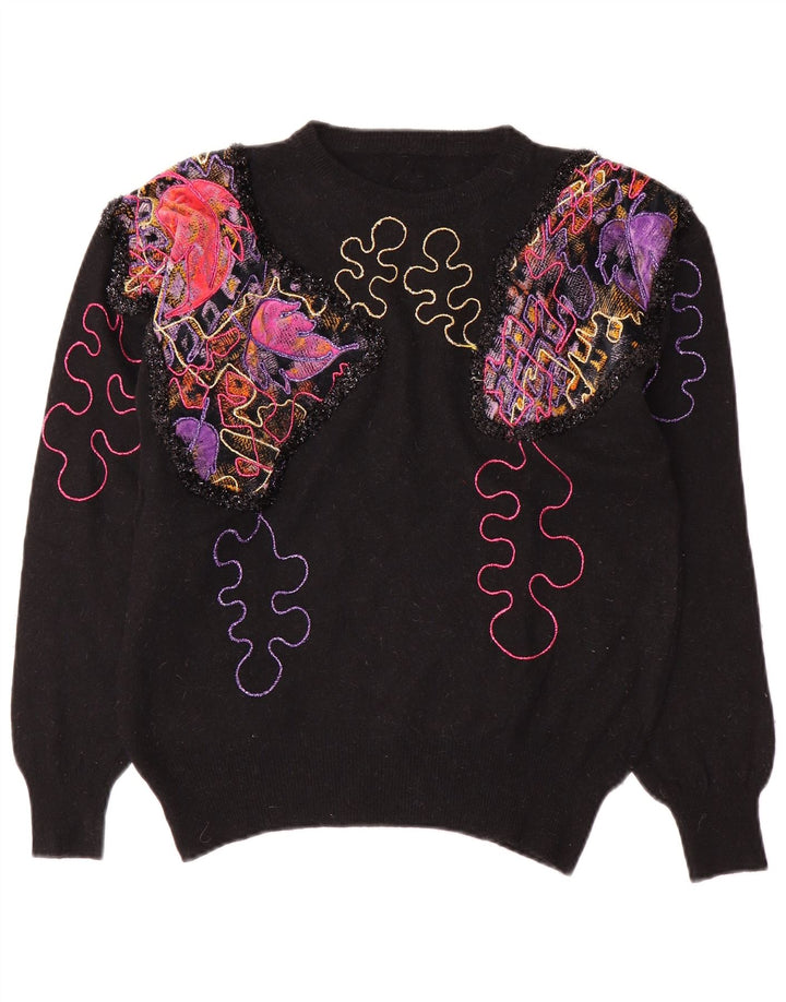 Suéter feminino vintage com estampa abstrata e gola redonda Reino Unido 14 médio preto