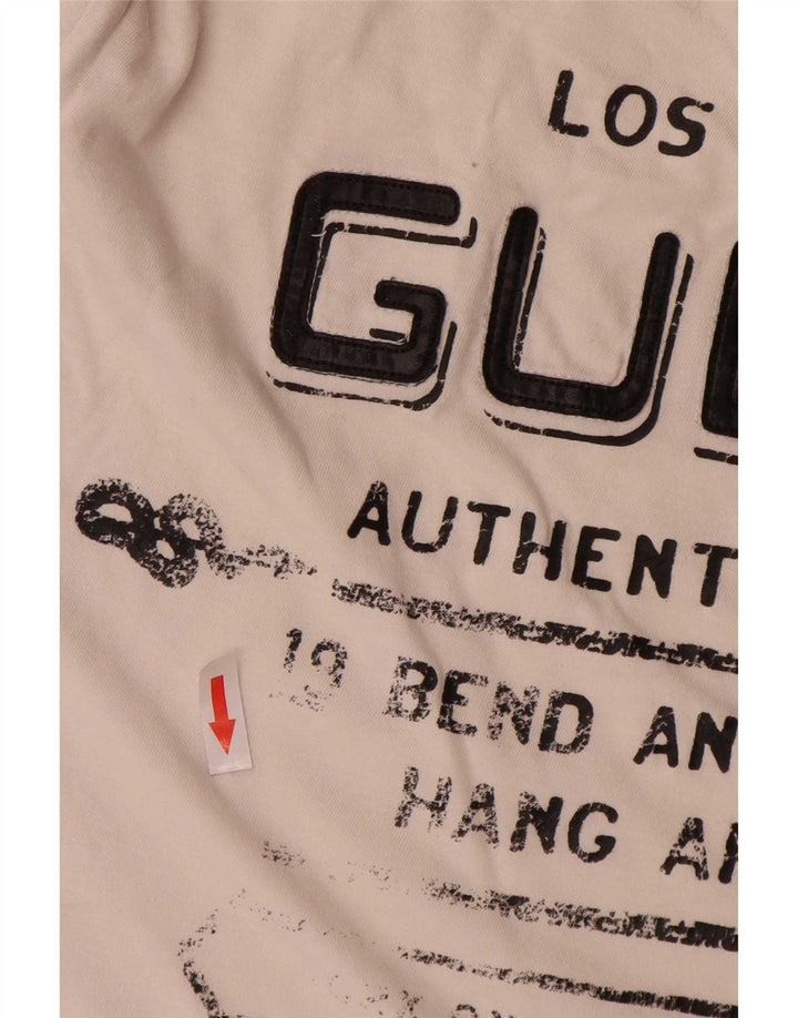 Guess Mens Slim Fit Gráfico Top Manga Longa Grande Branco