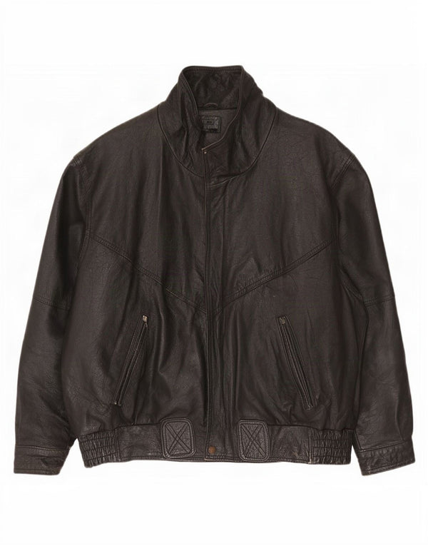 Jaqueta de couro vintage masculina solta EU 48 médio preto