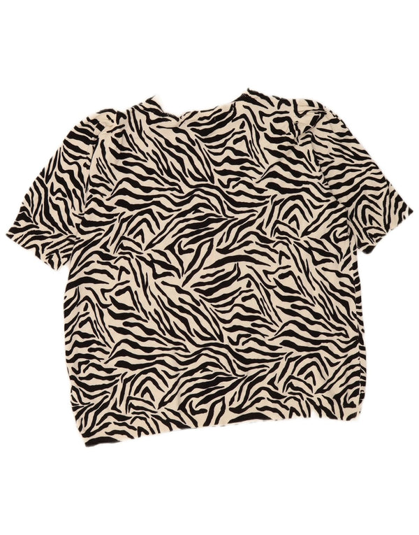 Blusa feminina Marks & Spencer UK 18 XL off white animal print viscose