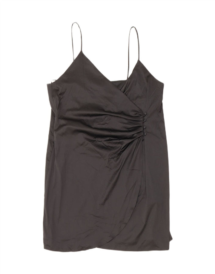 Vestido feminino ZARA curto envoltório deslizante Reino Unido 12 poliéster preto médio