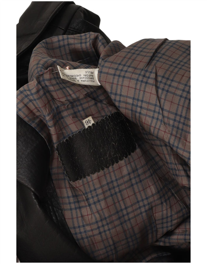 Casaco de couro feminino vintage solto EU 46 XL couro preto